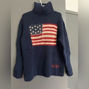 Polo Ralph Lauren Navy Turtleneck Sweater with American Flag